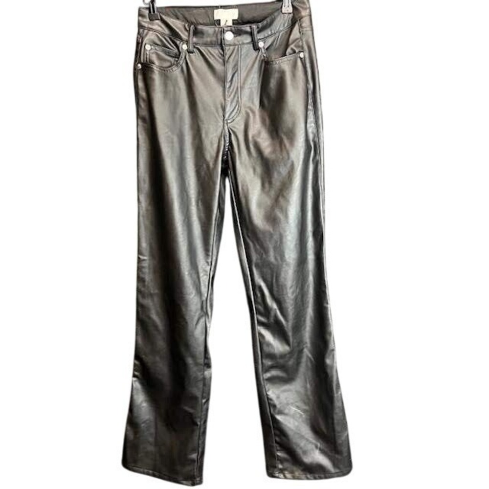 H&M Faux‎ Leather Pants Size 8 Black Straight Leg Casual Career
